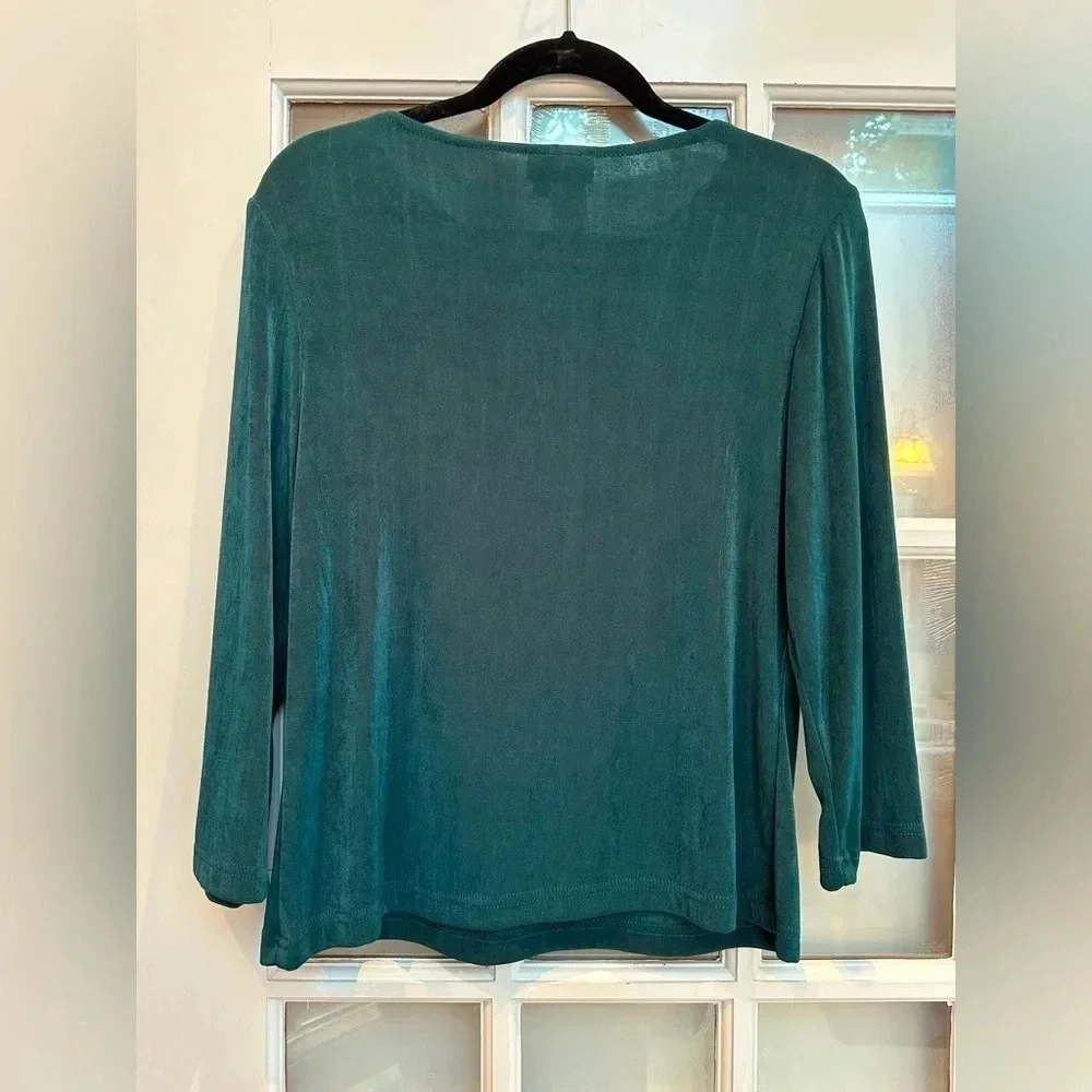 Vintage Coldwater Creek Y2K Dark Teal Beaded Sequin Fairy Chic Blouse Top Size M